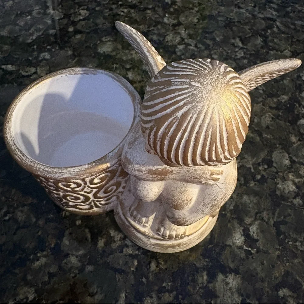 Cream & Gold Cherub Angel Candle Holder Votive
